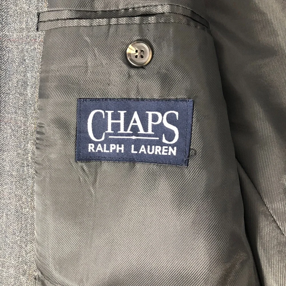 Chaps Ralph Lauren Blazer Mens 42S Gray Plaid Herringbone Sport Coat Suit Jacket